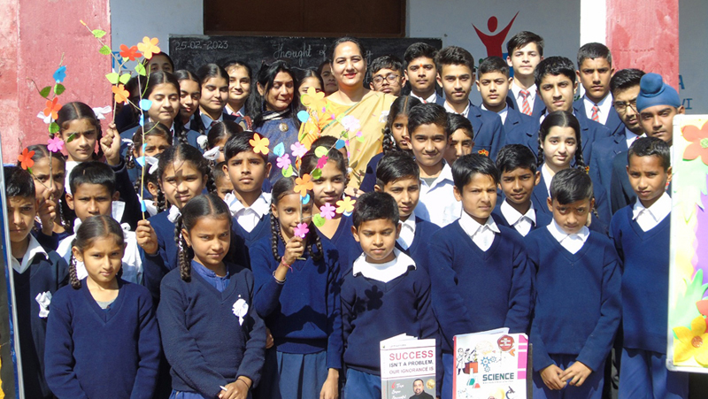 Students posing for a group photograph at GMS Parwah on Saturday. Students posing for a group photograph at GMS Parwah on Saturday.