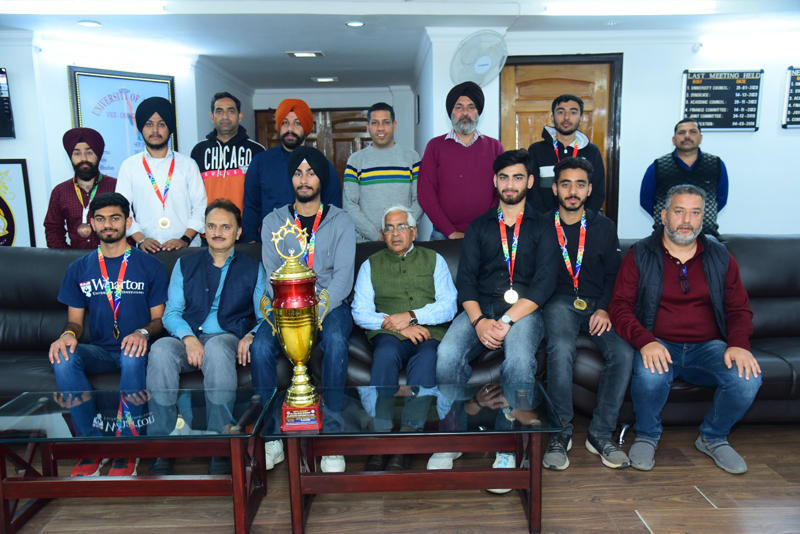 Winners posing with Vice Chancellor, Umesh Rai at University of Jammu on Friday. Winners posing with Vice Chancellor, Umesh Rai at University of Jammu on Friday.