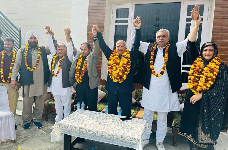 Senior NC leader Rattan Lal Gupta and others during meeting in Dansal area of Nagrota on Sunday. Senior NC leader Rattan Lal Gupta and others during meeting in Dansal area of Nagrota on Sunday.