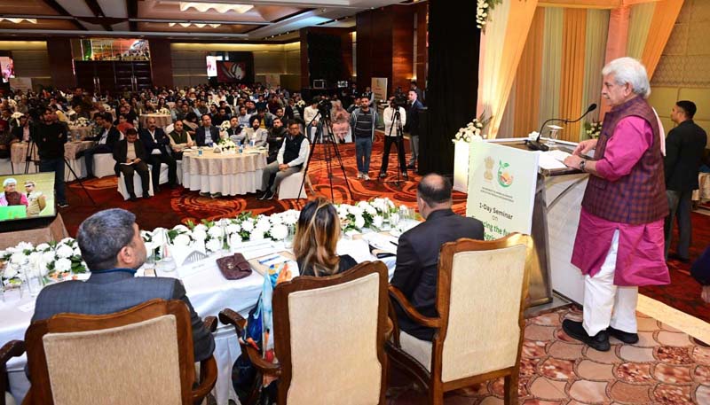 Lt Governor Manoj Sinha addressing a seminar on 'Financing the Future of Agriculture' in Jammu. Lt Governor Manoj Sinha addressing a seminar on 'Financing the Future of Agriculture' in Jammu.
