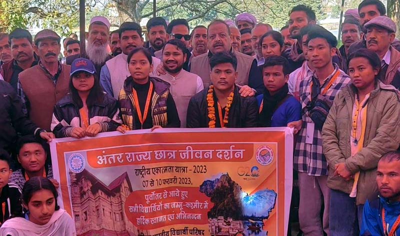 Senior BJP leader Devender Singh Rana with ABVP NE students. Senior BJP leader Devender Singh Rana with ABVP NE students.