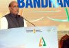 Defence Minister Rajnath Singh addressing the Manthan start-up event at Aero India 2023, in Bengaluru on Wednesday.