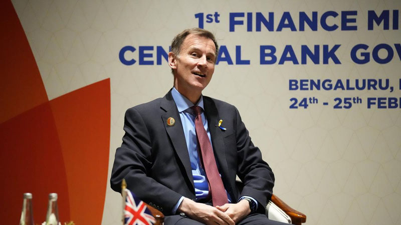 Britain’s Chancellor of the Exchequer Jeremy Hunt speaks during a bilateral meeting with U.S. Treasury Secretary Janet Yellen on the sidelines of G20 financial conclave on the outskirts of Bengaluru, India. Britain’s Chancellor of the Exchequer Jeremy Hunt speaks during a bilateral meeting with U.S. Treasury Secretary Janet Yellen on the sidelines of G20 financial conclave on the outskirts of Bengaluru, India.