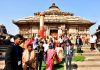 President Droupadi Murmu visiting Lord Lingaraj temple, in Bhubaneswar on Saturday. (UNI)