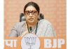 Union Minister Smriti Irani addresses a press conference at BJP Hadquarter, in New Delhi on Friday. (UNI)