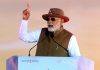 Prime Minister Narendra Modi addressing a gathering at the inauguration of Aero India 2023, at Yelahanka air base, in Bengaluru on Monday. (UNI)