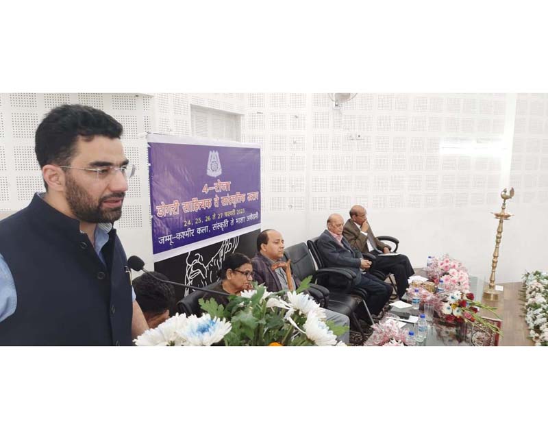 Secretary, Deptt of Culture, addressing inaugural function of Dogri Literary & Cultural Festival on Friday. Secretary, Deptt of Culture, addressing inaugural function of Dogri Literary & Cultural Festival on Friday.