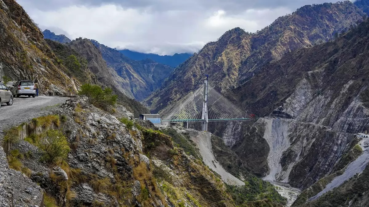 Anji Khad bridge, India's first cable-stayed railway bridge, in Reasi district.