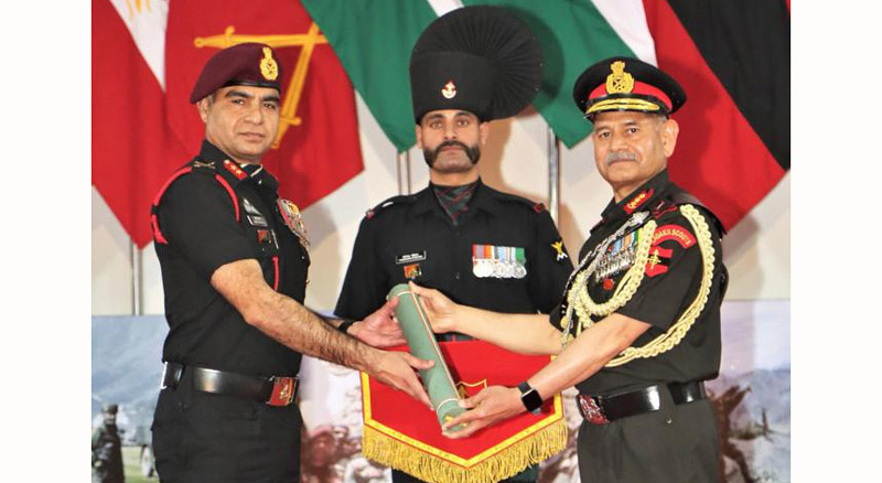 A soldier being honoured at the Northern Command Investiture Ceremony held at Mathura on Thursday. A soldier being honoured at the Northern Command Investiture Ceremony held at Mathura on Thursday.