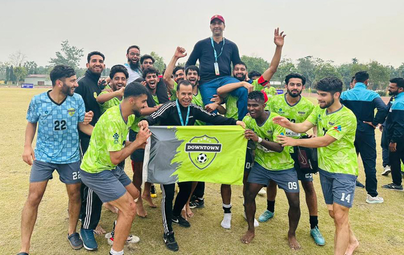 Players of Downtown Heroes celebrating induction of Hilal Parray as head coach in Srinagar on Monday. Players of Downtown Heroes celebrating induction of Hilal Parray as head coach in Srinagar on Monday.