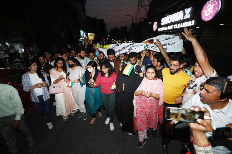JKSSB aspirants taking out candle march in Jammu City on Saturday. -Excelsior/Rakesh JKSSB aspirants taking out candle march in Jammu City on Saturday. -Excelsior/Rakesh