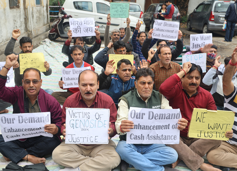 A Kashmiri Pandit body staging a protest on Friday. A Kashmiri Pandit body staging a protest on Friday.