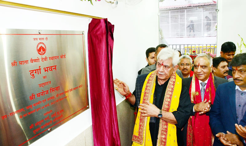 LG Manoj Sinha inaugurating Durga Bhawan at Mata Vaishno Devi shrine on Saturday. LG Manoj Sinha inaugurating Durga Bhawan at Mata Vaishno Devi shrine on Saturday.