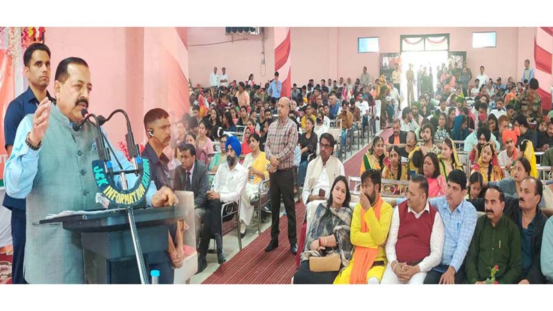 Union Minister Dr Jitendra Singh addressing youth convention at Kathua on Thursday. Union Minister Dr Jitendra Singh addressing youth convention at Kathua on Thursday.