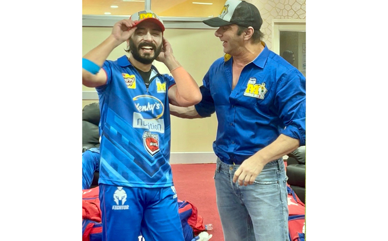 Mudasir Zafar receiving debut cap from Sohail Khan at Visakhapatnam on Sunday.