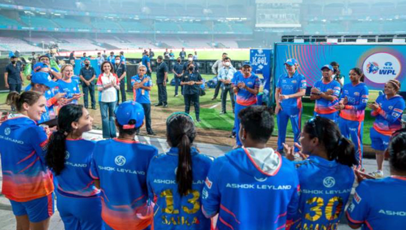 page10-9 Nita M Ambani, owner Mumbai Indians team cheering with her team members during the inaugural ceremony at Mumbai.
