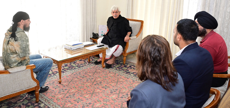 LG Manoj Sinha interacting with sportspersons at Raj Bhavan in Jammu on Saturday. LG Manoj Sinha interacting with sportspersons at Raj Bhavan in Jammu on Saturday.