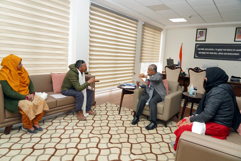 Lt Governor BD Mishra meeting a delegation at Leh. Lt Governor BD Mishra meeting a delegation at Leh.