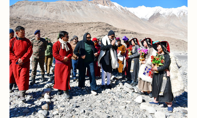 Union Minister Parshottam Rupala visiting a border village in Ladakh.
