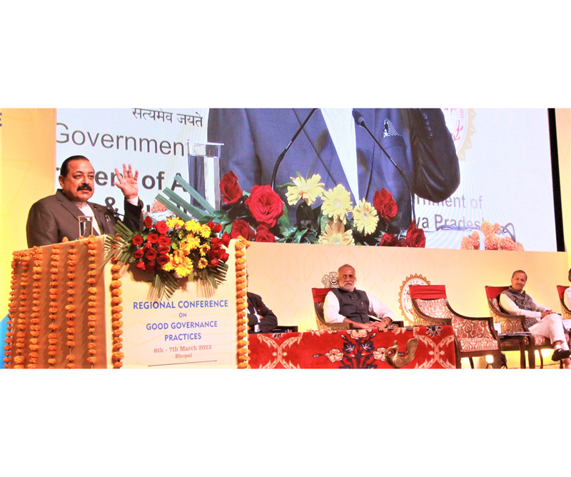 Union Minister Dr Jitendra Singh speaking after inaugurating the Regional Conference on Good Governance, at Bhopal on Monday. Union Minister Dr Jitendra Singh speaking after inaugurating the Regional Conference on Good Governance, at Bhopal on Monday.