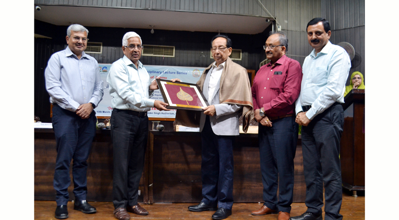 JU Vice-Chancellor presenting memento to Dr Harsh K Gupta during a lecture on Monday. JU Vice-Chancellor presenting memento to Dr Harsh K Gupta during a lecture on Monday.