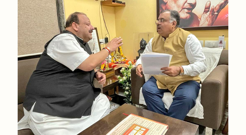 Senior J&K BJP leader Devender Singh Rana in a meeting with Incharge J&K affairs Tarun Chugh. Senior J&K BJP leader Devender Singh Rana in a meeting with Incharge J&K affairs Tarun Chugh.