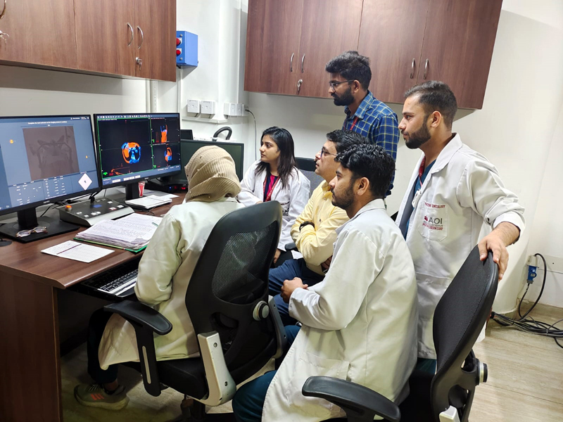 Dr Deepak Abrol (Senior Consultant, Radiation Oncology) and his team supervising SBRT of a patient at AOI Jammu. Dr Deepak Abrol (Senior Consultant, Radiation Oncology) and his team supervising SBRT of a patient at AOI Jammu.