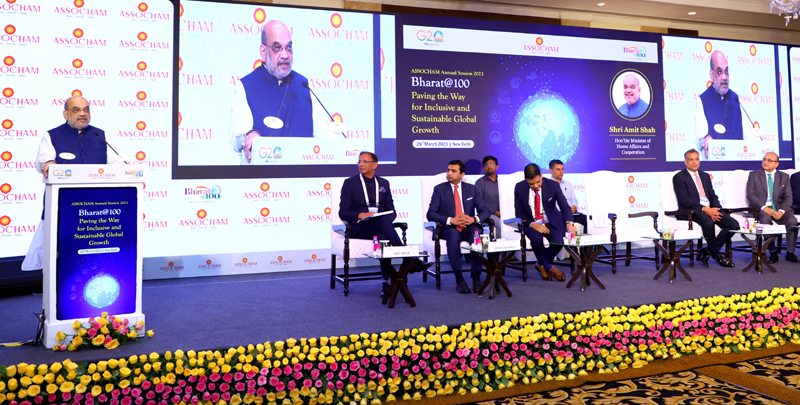 Union Home Minister Amit Shah during the ASSOCHAM Annual Session 2023 - 'Bharat@100: Paving the Way for Inclusive and Sustainable Global Growth', in New Delhi. Union Home Minister Amit Shah during the ASSOCHAM Annual Session 2023 - 'Bharat@100: Paving the Way for Inclusive and Sustainable Global Growth', in New Delhi.