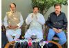 Harsh Dev Singh addressing a press conference at Jammu on Wednesday.