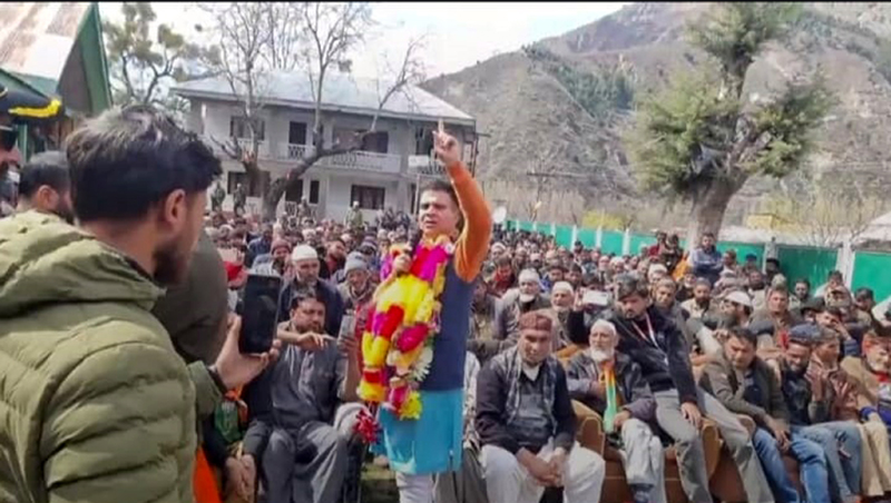 BJP JK UT president, Ravinder Raina addressing a public rally at Tangdar in border district of Kupwara on Tuesday. BJP JK UT president, Ravinder Raina addressing a public rally at Tangdar in border district of Kupwara on Tuesday.