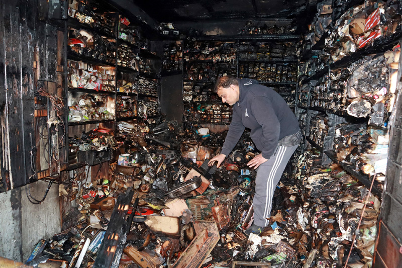 A gutted shop in Srinagar's Maisuma fire incident. Excelsior/Shakeel A gutted shop in Srinagar's Maisuma fire incident. Excelsior/Shakeel
