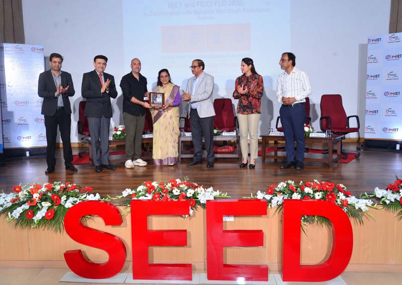 An entrepreneur receiving start-up award during SEED Season 1 at MIET campus, Kot Bhalwal in Jammu. An entrepreneur receiving start-up award during SEED Season 1 at MIET campus, Kot Bhalwal in Jammu.