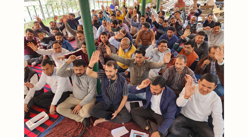 Patwaris staging protest in DC office complex, Jammu on Thursday. —Excelsior/Rakesh Patwaris staging protest in DC office complex, Jammu on Thursday. —Excelsior/Rakesh
