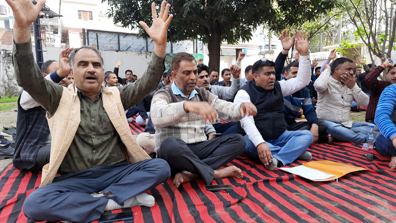 Patwaris during a protest on Wednesday. Patwaris during a protest on Wednesday.