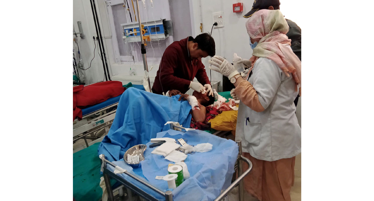 A boy injured in blast being treated in Kargil hospital. - Excelsior/Basharat Ladakhi A boy injured in blast being treated in Kargil hospital. - Excelsior/Basharat Ladakhi