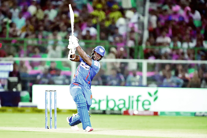 Kyle Mayers playing a shot against Rajasthan Royals during his knock of 51 runs at Jaipur on Wednesday. Kyle Mayers playing a shot against Rajasthan Royals during his knock of 51 runs at Jaipur on Wednesday.