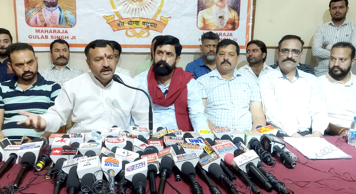 President of Yuva Rajput Sabha & others addressing a press conference at Jammu on Tuesday. President of Yuva Rajput Sabha & others addressing a press conference at Jammu on Tuesday.