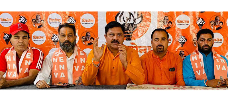 Shiv Sena leaders addressing a press conference at Jammu on Friday. Shiv Sena leaders addressing a press conference at Jammu on Friday.