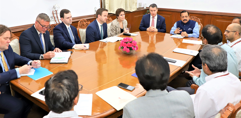 A high level US delegation, led by US Senator Todd Young, calling on Union Minister Dr Jitendra Singh at North Block, New Delhi. A high level US delegation, led by US Senator Todd Young, calling on Union Minister Dr Jitendra Singh at North Block, New Delhi.