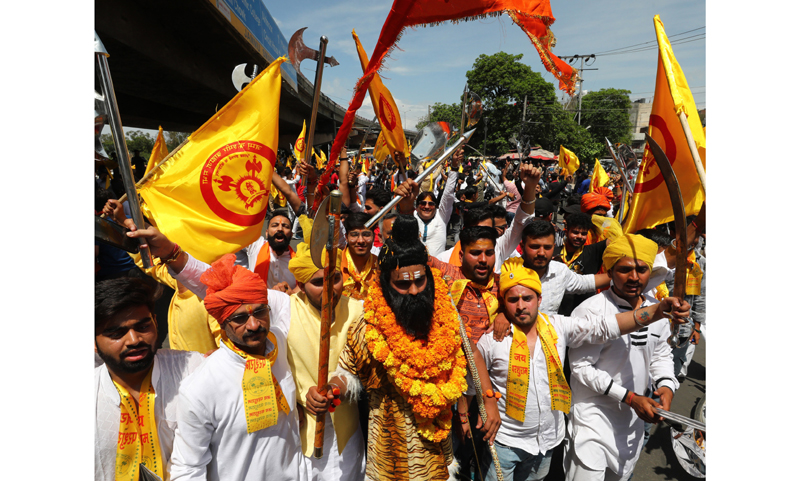 A Shobha Yatra being taken out on the occasion of Bhagwan Parshuram Jayanti on Saturday. — Excelsior/Rakesh A Shobha Yatra being taken out on the occasion of Bhagwan Parshuram Jayanti on Saturday. — Excelsior/Rakesh
