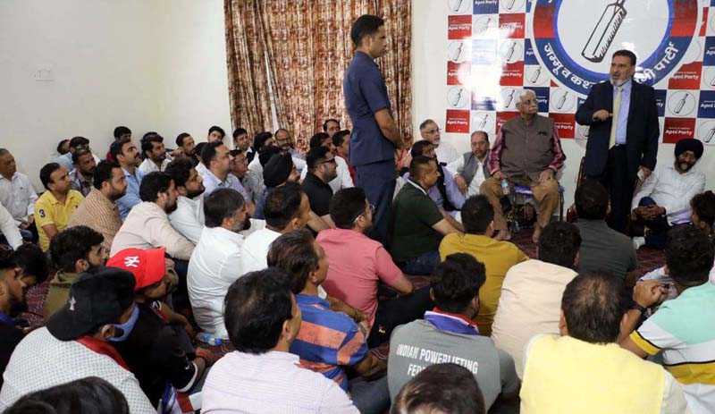 Apni Party president Altaf Bukhari addressing party workers in Jammu. Apni Party president Altaf Bukhari addressing party workers in Jammu.