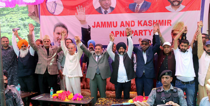Top leaders of Apni Party during a public rally at Mandi in Poonch district. Top leaders of Apni Party during a public rally at Mandi in Poonch district.