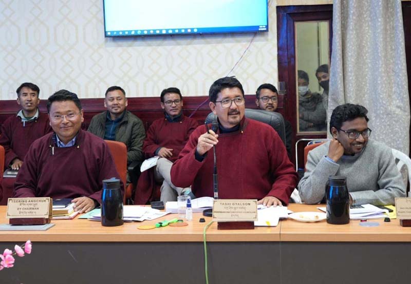 CEC Tashi Gyalson chairing the GC meet in Leh on Thursday. CEC Tashi Gyalson chairing the GC meet in Leh on Thursday.