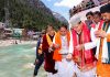 Uttarakhand Chief Minister Pushkar Singh Dhami performs rituals at Gangotri in Uttarkashi district on Saturday.