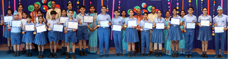Meritorious students of Heritage School displaying certificates while posing for a group photograph at Jammu on Thursday. Meritorious students of Heritage School displaying certificates while posing for a group photograph at Jammu on Thursday.