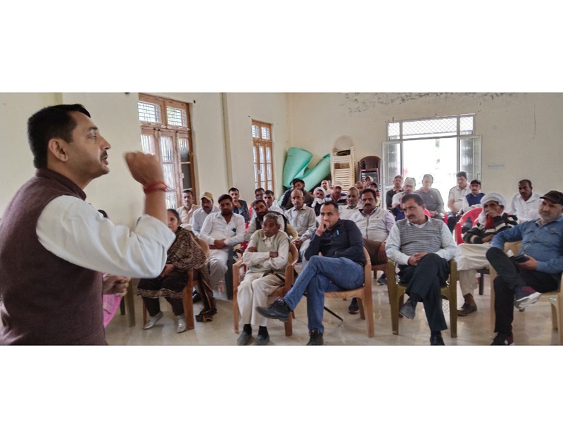 RS Pathania addressing a meeting of BJP workers in Udhampur district on Sunday. RS Pathania addressing a meeting of BJP workers in Udhampur district on Sunday.