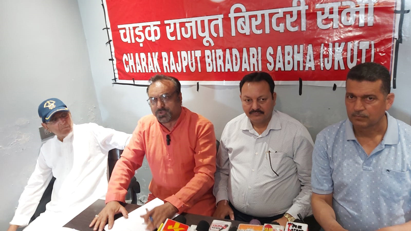 Members of Charak Biradri at a press conference at Kartholi, Bari Brahmana on Monday. Members of Charak Biradri at a press conference at Kartholi, Bari Brahmana on Monday.