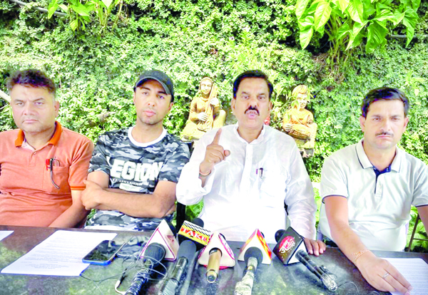 Harsh Dev Singh addressing a press conference at Jammu on Monday. Harsh Dev Singh addressing a press conference at Jammu on Monday.