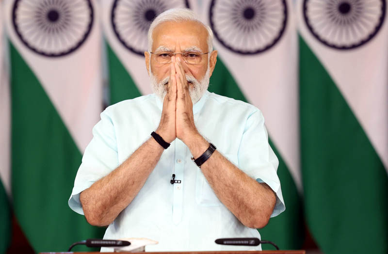 Prime Minister Narendra Modi addressing after flagging off the inaugural run of Vande Bharat Express between Delhi and Dehradun via video conferencing on Thursday. (UNI)