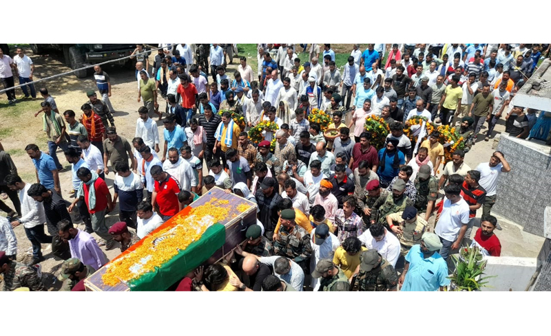 Thousands join funeral procession of Hav Neelam Singh in Jourian area of Akhnoor on Saturday. Thousands join funeral procession of Hav Neelam Singh in Jourian area of Akhnoor on Saturday.